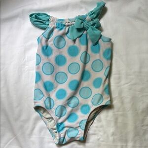 Aqua Polka Dot One-Shoulder Swimsuit with Bow